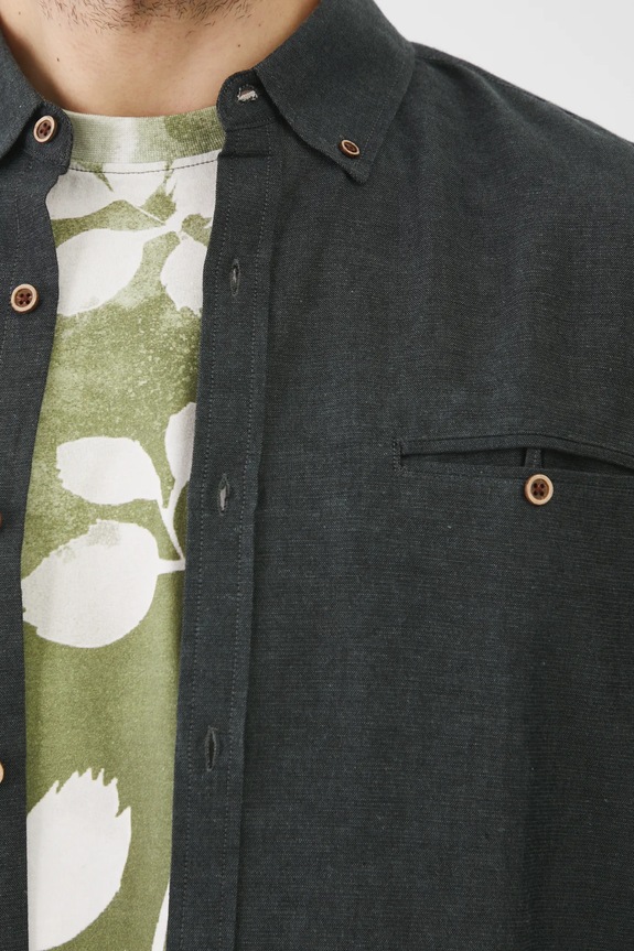 Koszula z lnem męska z kołnierzykiem button-down kolor zielony RS25-KDM050