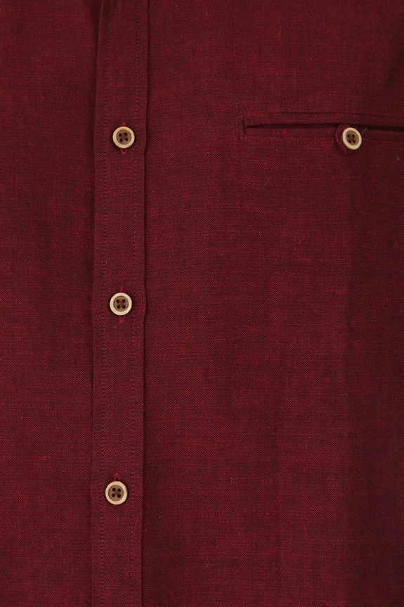 Koszula z lnem męska z kołnierzykiem button-down kolor bordowy RS25-KDM050 bordowy