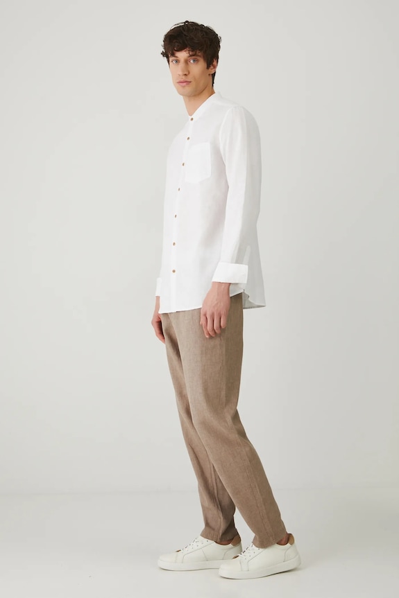 Medicine camicia di lino semplice bianco RS25-KDM070