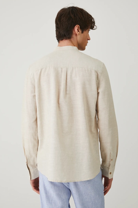 Odzież Koszula z lnem męska ze stójką kolor beżowy RS25-KDM070 beżowy