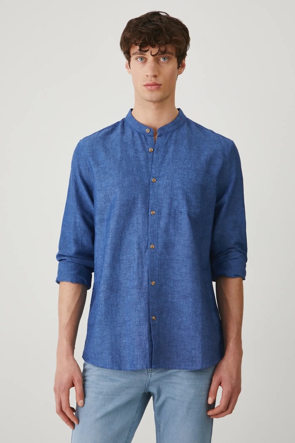 Medicine camicia di lino melange blu RS25-KDM070