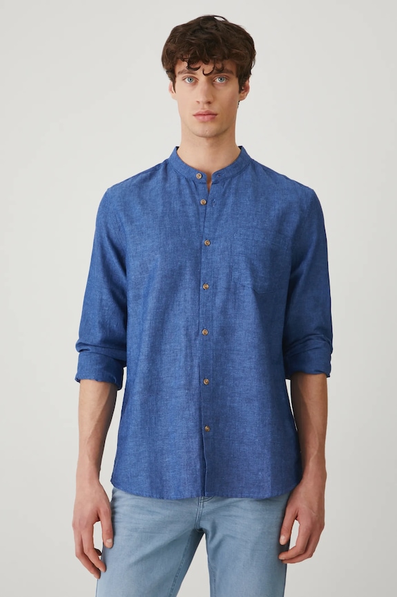 Medicine camicia di lino melange blu RS25-KDM070