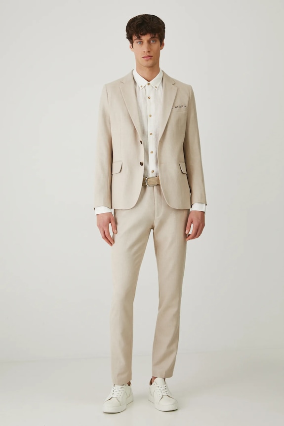 Koszula lniana męska z kołnierzykiem button-down kolor biały RS25-KDM071 biały RS25
