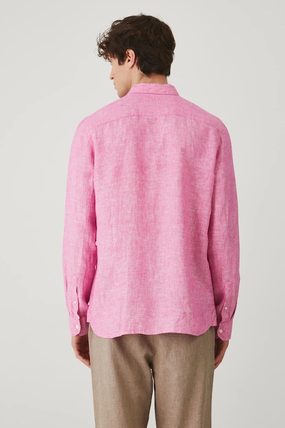 Odzież Koszula lniana męska z kołnierzykiem button-down kolor różowy RS25-KDM071 różowy