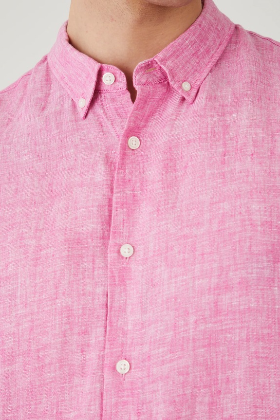 Koszula lniana męska z kołnierzykiem button-down kolor różowy RS25-KDM071 różowy