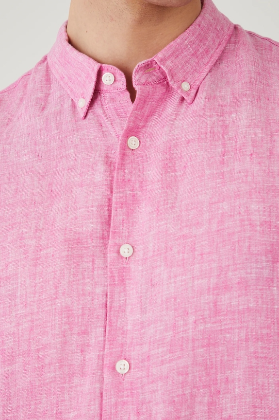 Koszula lniana męska z kołnierzykiem button-down kolor różowy RS25-KDM071 różowy