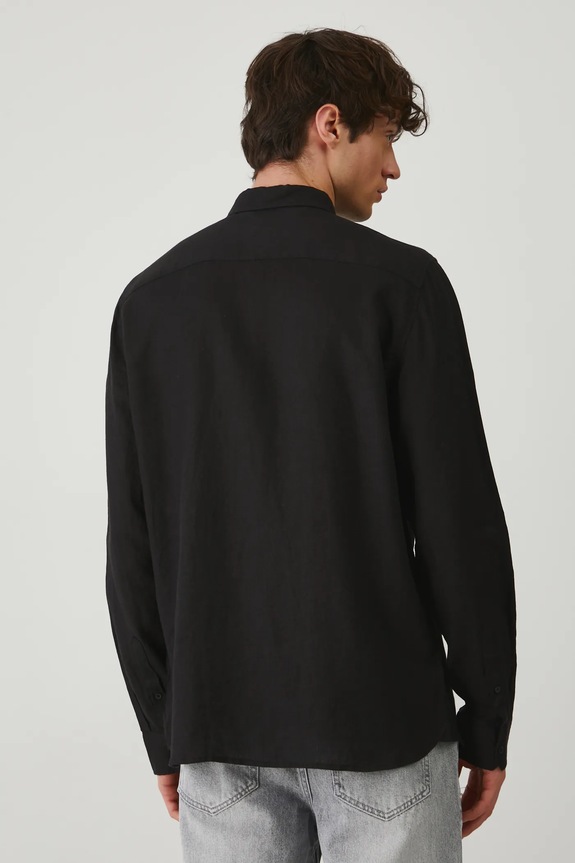 Odzież Koszula lniana męska z kołnierzykiem button-down kolor czarny RS25-KDM071 czarny