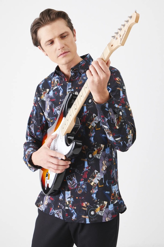 Koszula męska z kołnierzykiem klasycznym wzorzysta kolor multicolor casual multicolor RS25.KDM101