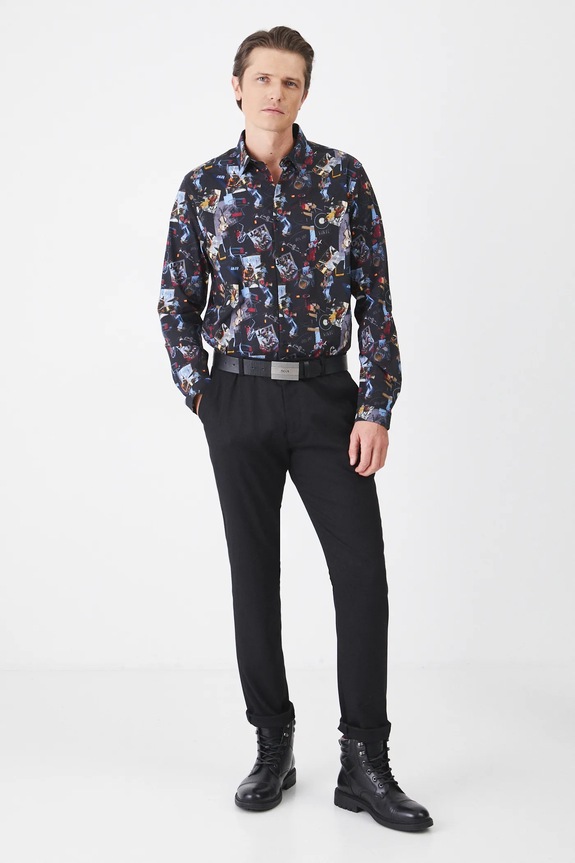 Koszula męska z kołnierzykiem klasycznym wzorzysta kolor multicolor RS25.KDM101 multicolor RS25