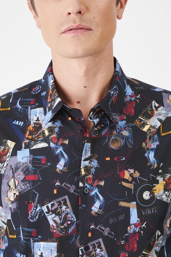 Koszula męska z kołnierzykiem klasycznym wzorzysta kolor multicolor RS25.KDM101 multicolor