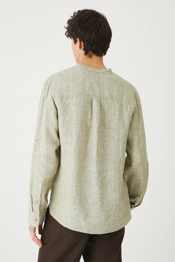 Odzież Koszula lniana męska ze stójką kolor zielony RS25-KDMB02 zielony