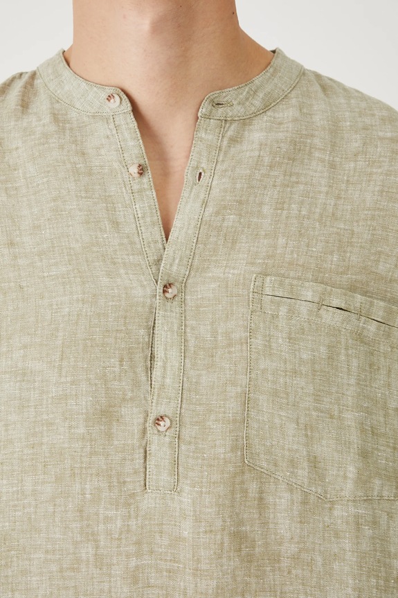 Koszula lniana męska ze stójką kolor zielony RS25-KDMB02 zielony