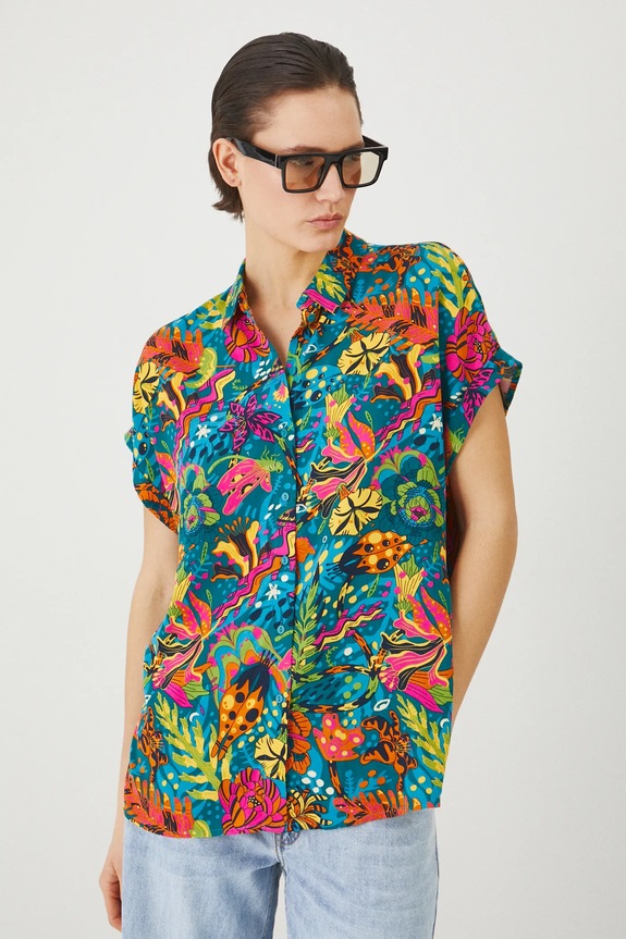 Koszula damska oversize wzorzysta kolor multicolor casual multicolor RS25-KKD071