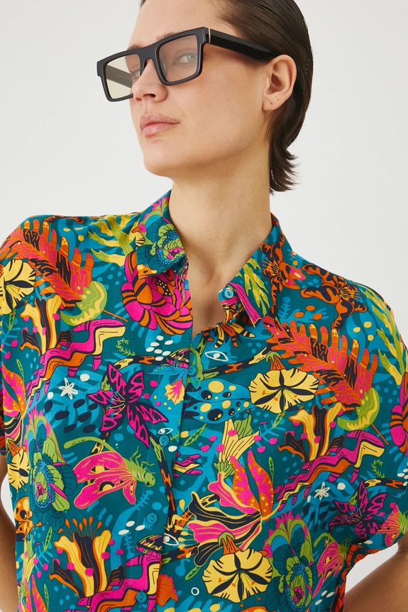 Koszula damska oversize wzorzysta kolor multicolor multicolor RS25-KKD071