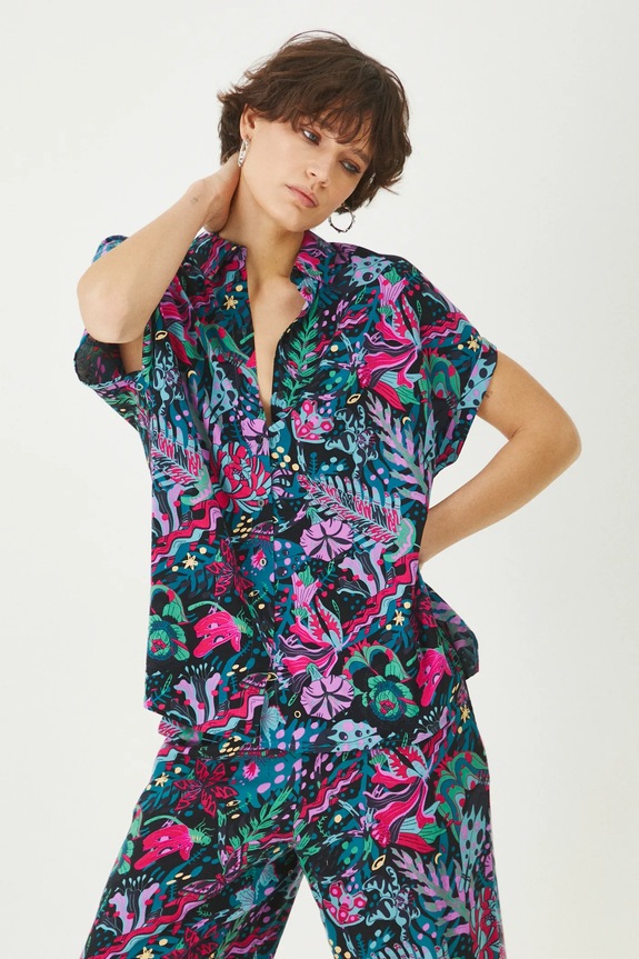Koszula damska oversize wzorzysta kolor multicolor casual multicolor RS25-KKD071
