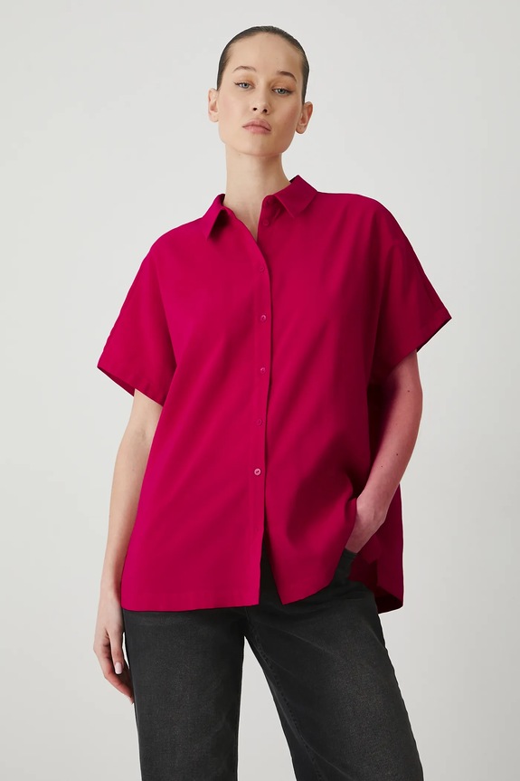 Koszula damska gładka z wiskozą kolor czerwony pozostałe czerwony RS25-KKD704