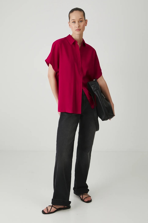 Koszula damska gładka z wiskozą kolor czerwony RS25-KKD704 czerwony RS25