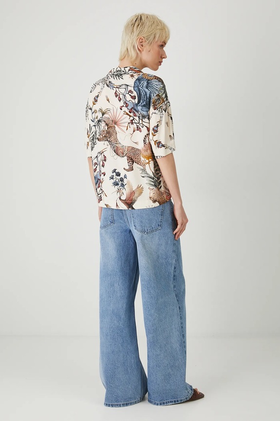 Oblečení Košile s příměsí lnu dámská se vzorem béžová barva RS25-KKD803 béžová