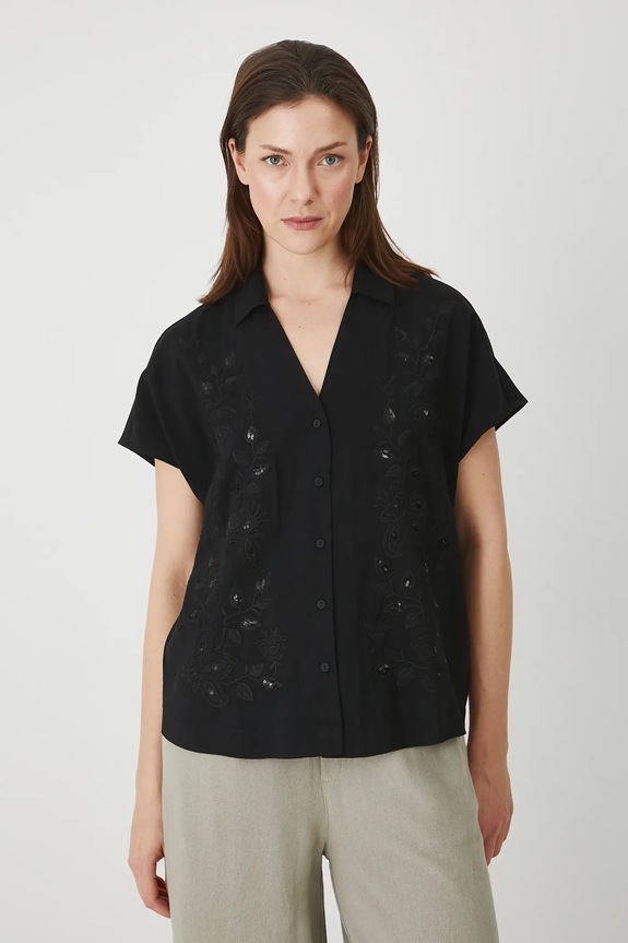 Košeľa čierna farba relaxed čierna RS25-KKD903