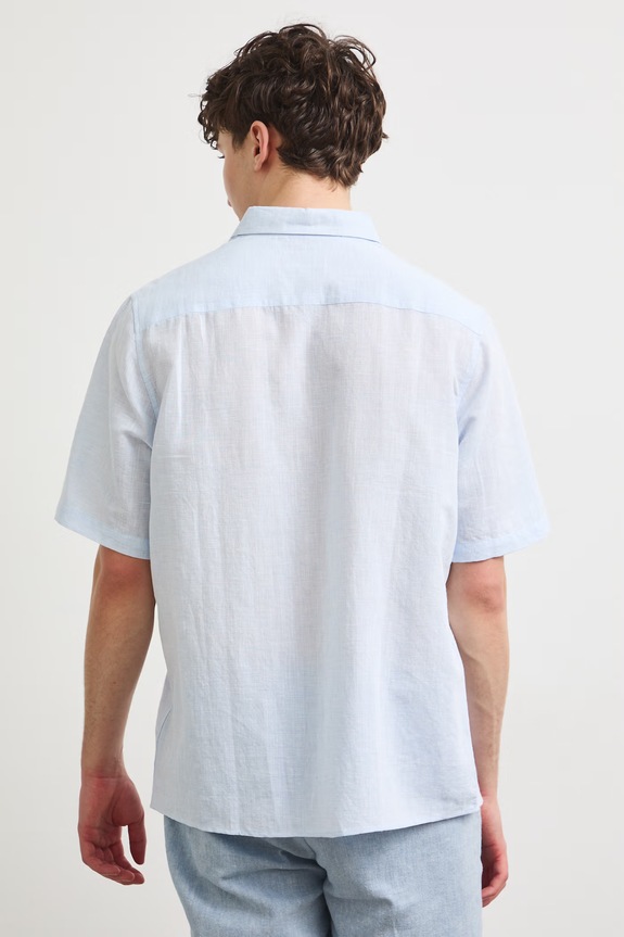 Odzież Koszula lniana męska z kołnierzykiem button-down kolor niebieski RS25-KKM070 niebieski