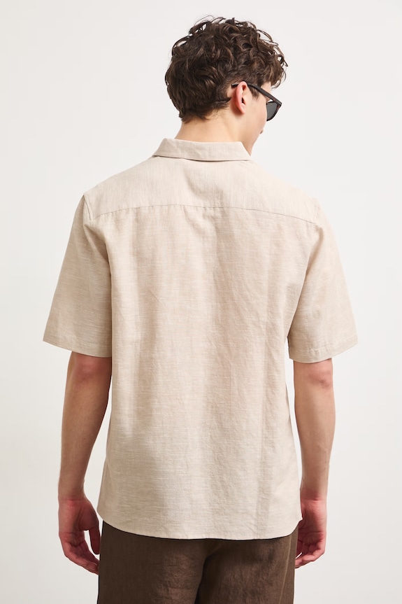 Odzież Koszula lniana męska z kołnierzykiem button-down kolor beżowy RS25-KKM070 beżowy