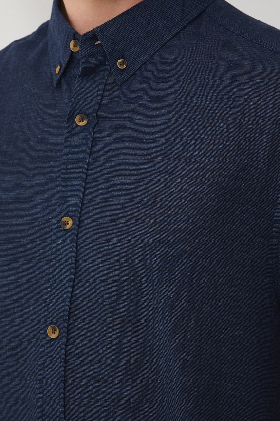 Koszula lniana męska z kołnierzykiem button-down kolor granatowy RS25-KKM070