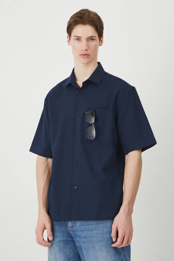 Medicine camicia in cotone corta blu navy RS25-KKM601