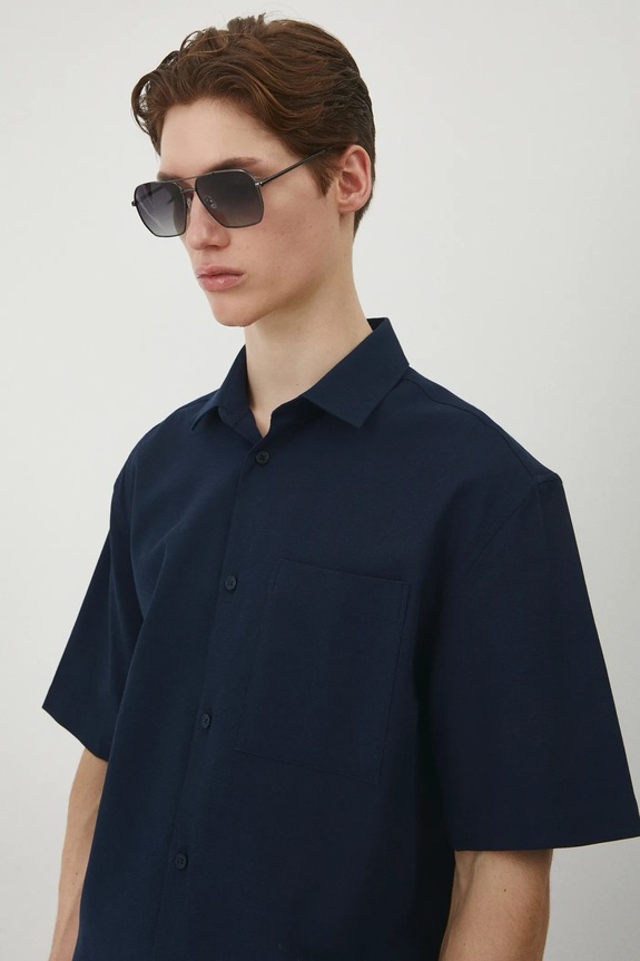 Medicine camicia in cotone blu navy RS25-KKM601