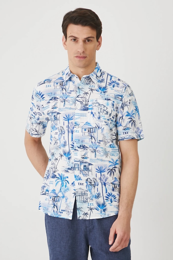 Medicine camicia in cotone regolare blu RS25-KKM701