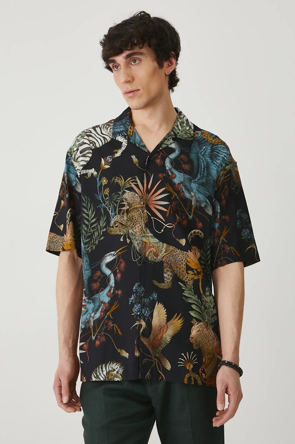 Košeľa pánska s golierom typu resort vzorovaná viac farieb viacfarebná RS25-KKM800