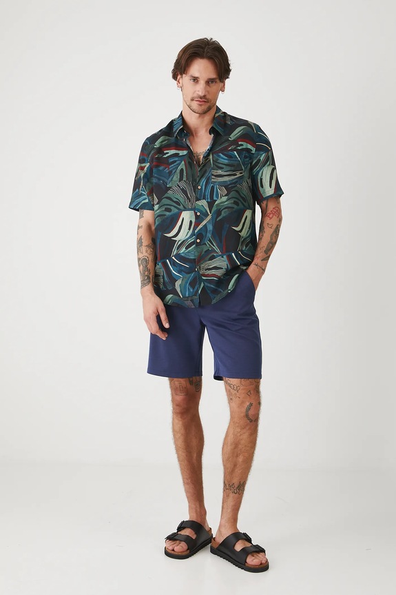 Koszula z domieszką lnu męska z kołnierzykiem klasycznym wzorzysta kolor multicolor casual multicolor RS25-KKMA10