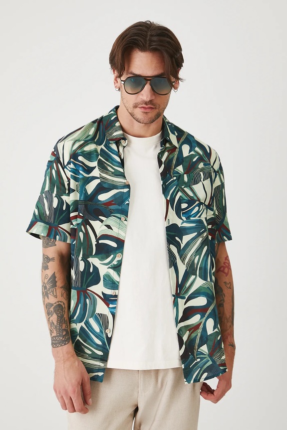 Koszula z domieszką lnu męska z kołnierzykiem klasycznym wzorzysta kolor multicolor casual multicolor RS25-KKMA10