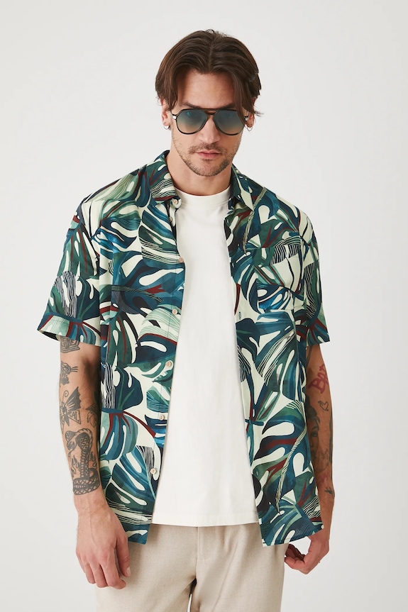 Koszula z domieszką lnu męska z kołnierzykiem klasycznym wzorzysta kolor multicolor casual multicolor RS25-KKMA10