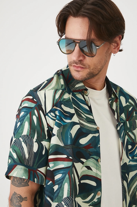 Odzież Koszula z domieszką lnu męska z kołnierzykiem klasycznym wzorzysta kolor multicolor RS25-KKMA10 multicolor