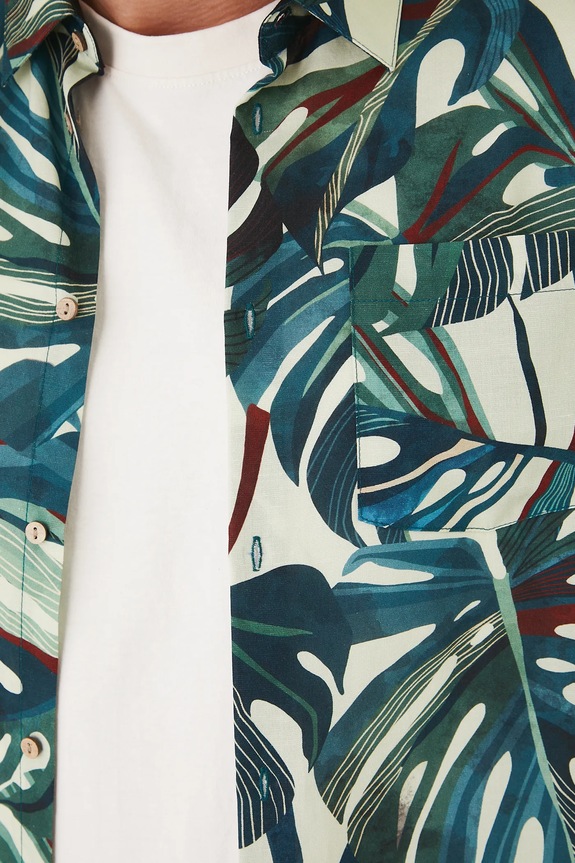 Koszula z domieszką lnu męska z kołnierzykiem klasycznym wzorzysta kolor multicolor multicolor RS25-KKMA10