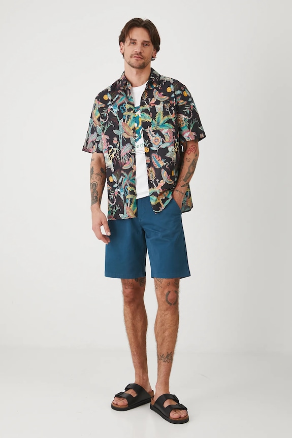 Koszula z lnem męska z kołnierzykiem klasycznym wzorzysta kolor czarny RS25-KKMA13 czarny RS25