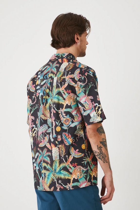 Odzież Koszula z lnem męska z kołnierzykiem klasycznym wzorzysta kolor czarny RS25-KKMA13 czarny