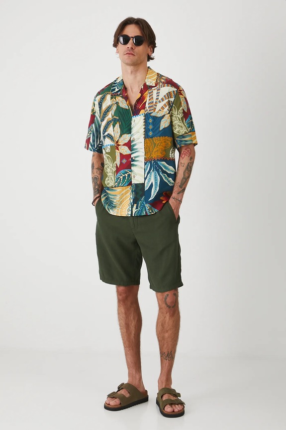 Koszula z domieszką lnu męska wzorzysta kolor multicolor RS25-KKMA15 multicolor RS25