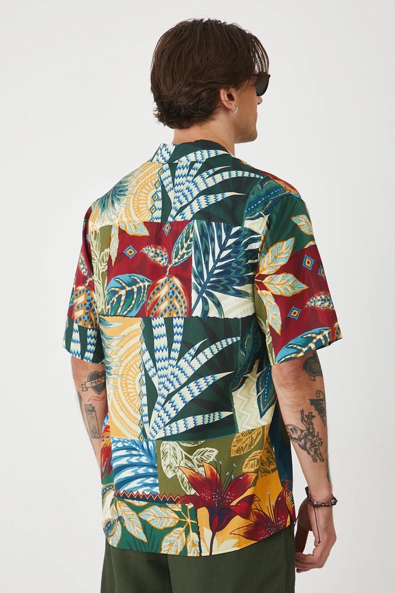 Odzież Koszula z domieszką lnu męska wzorzysta kolor multicolor RS25-KKMA15 multicolor