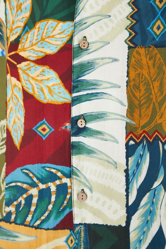 Koszula z domieszką lnu męska wzorzysta kolor multicolor RS25-KKMA15