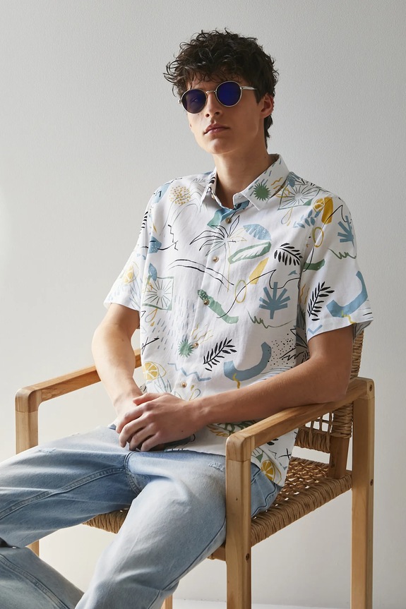 Medicine camicia in lino misto regolare multicolore RS25-KKMB14