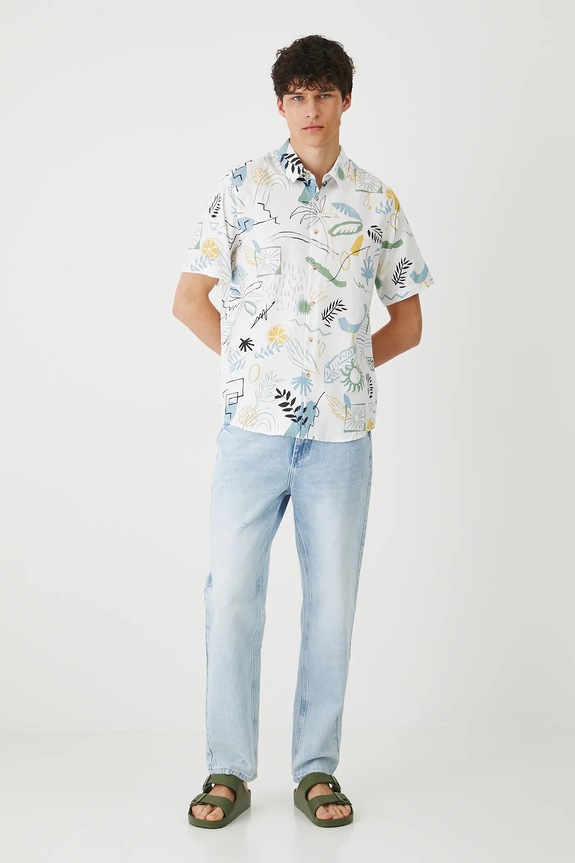 Medicine camicia in lino misto RS25-KKMB14 multicolore RS25