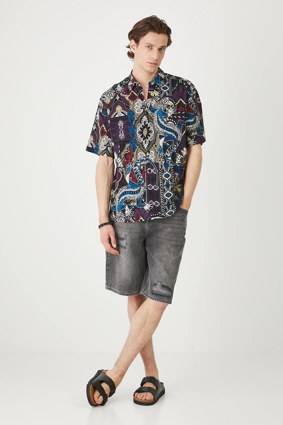 Košeľa s klasickým golierom, so vzorom viac farieb RS25-KKMC10 viacfarebná RS25