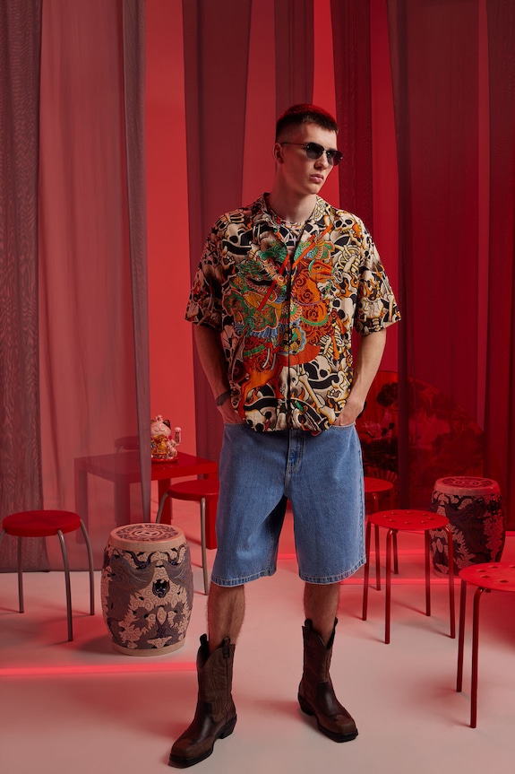 Košeľa s prímesou ľanu Tattoo Art by Boren Huang – Horiren 彫壬 casual viacfarebná RS25-KKMC51