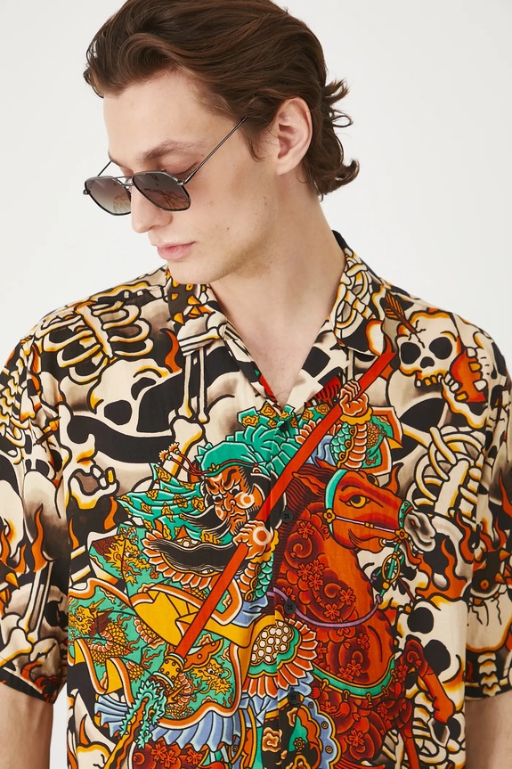 Košeľa s prímesou ľanu Tattoo Art by Boren Huang – Horiren 彫壬 RS25-KKMC51 viacfarebná RS25