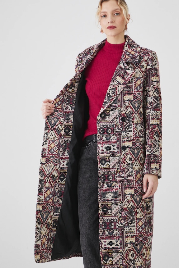 Płaszcz damski wzorzysty kolor multicolor RS25-KPD200