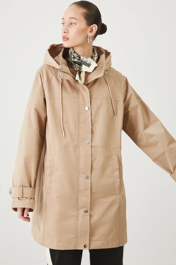 Parka dámská hladký povrch béžová barva s kapucí béžová RS25.KPD301