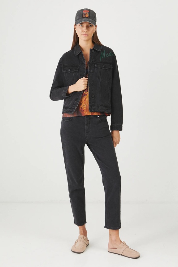 Bavlněná džínová bunda dámská z kolekce pro milovníky koček černá barva RS25.KUD350 černá RS25