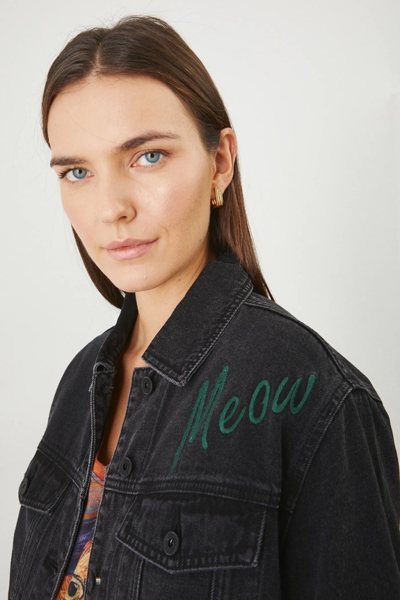 Bavlněná džínová bunda dámská z kolekce pro milovníky koček černá barva RS25.KUD350 černá