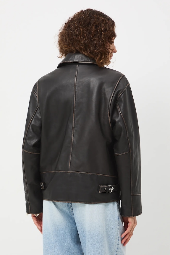 Odzież Kurtka biker skórzana damska kolor brązowy RS25-KUD407 brązowy